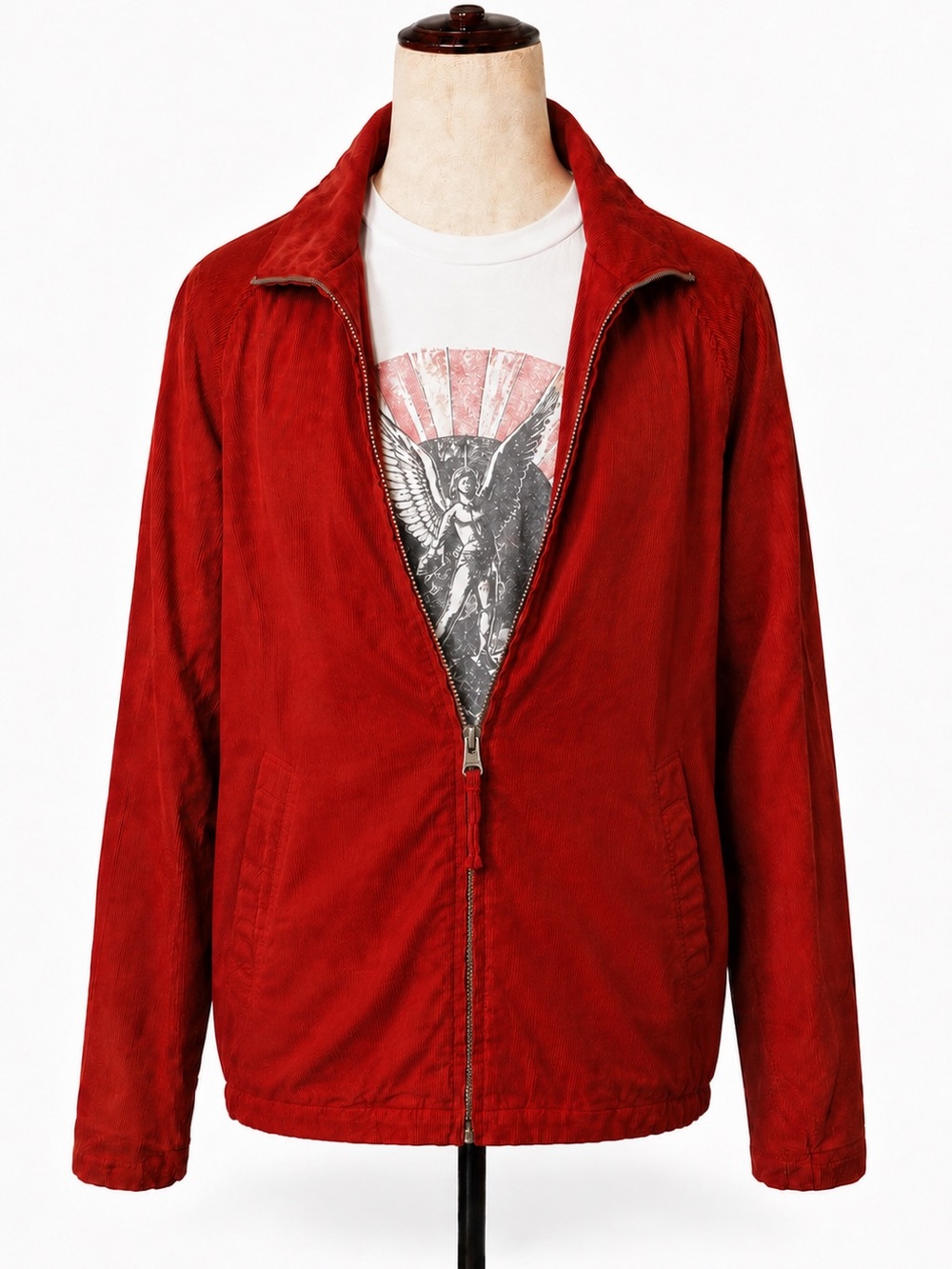 Nautica red corduroy car coat, bomber jacket. Classic, preppy. Zip front- M